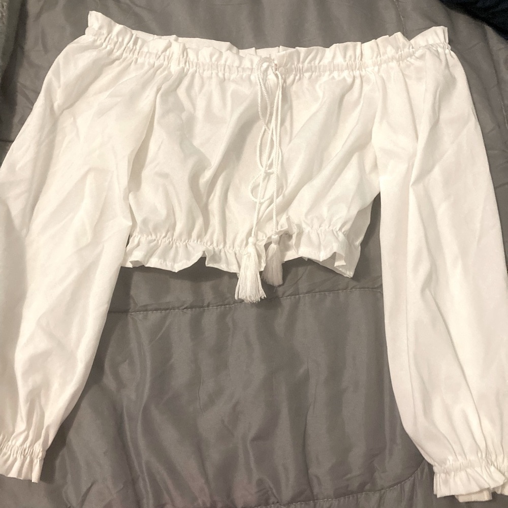 White Peasant style Cropped Top
